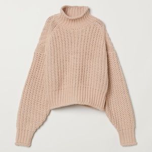 H&M Ribbed Turtleneck Sweater in Blush Pink